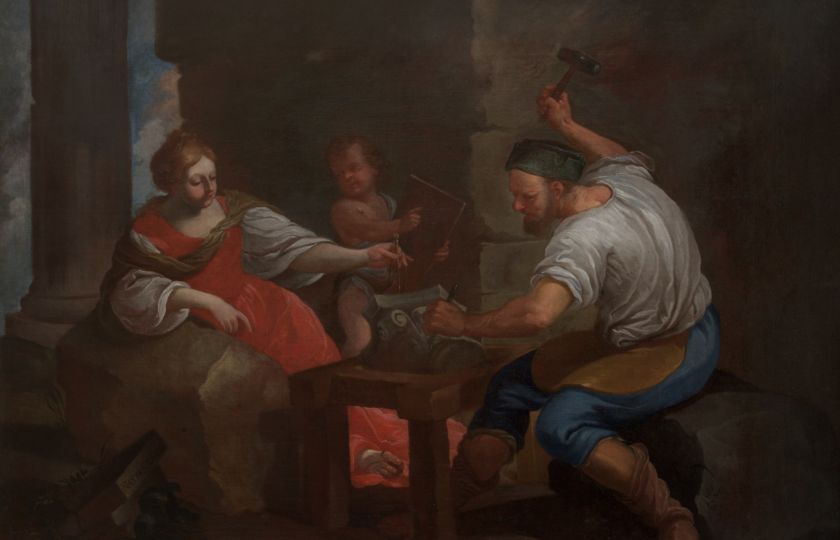 Martin Antonín Lublinský, Alegorie sochařství, 1678, značeno: P. A. Lublinsky Can. … faciebat 1678, Arcibiskupství olomoucké – Arcidiecézní muzeum Kroměříž. Foto: MUO
