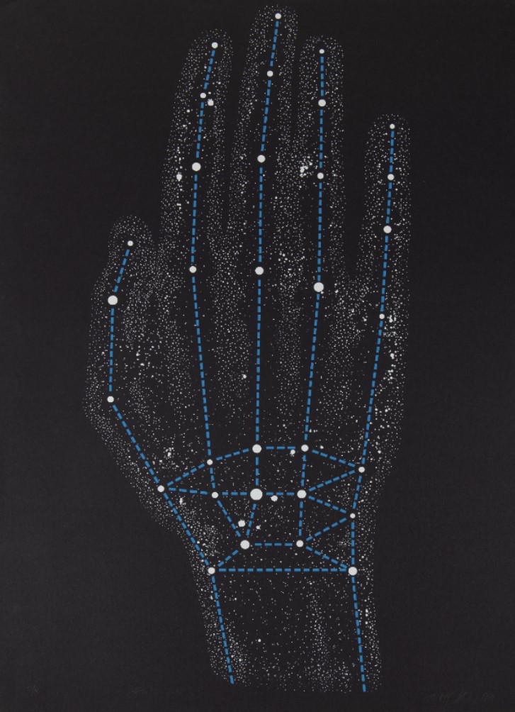 Rudolf Sikora, Souhvězdí ruky IV., 1984, serigrafie, papír, 100 x 70 cm. 